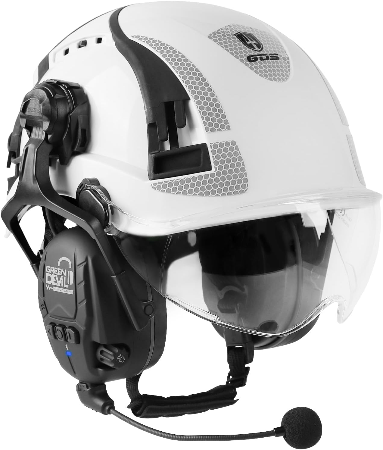 GREEN DEVIL X-Armor Series Hard Hat with Visor and Bluetooth Ear Muffs Vented ABS Work Hardhat for Men Women Cascos De Construccion Safety Helmet Ideal for Industrial & Construction