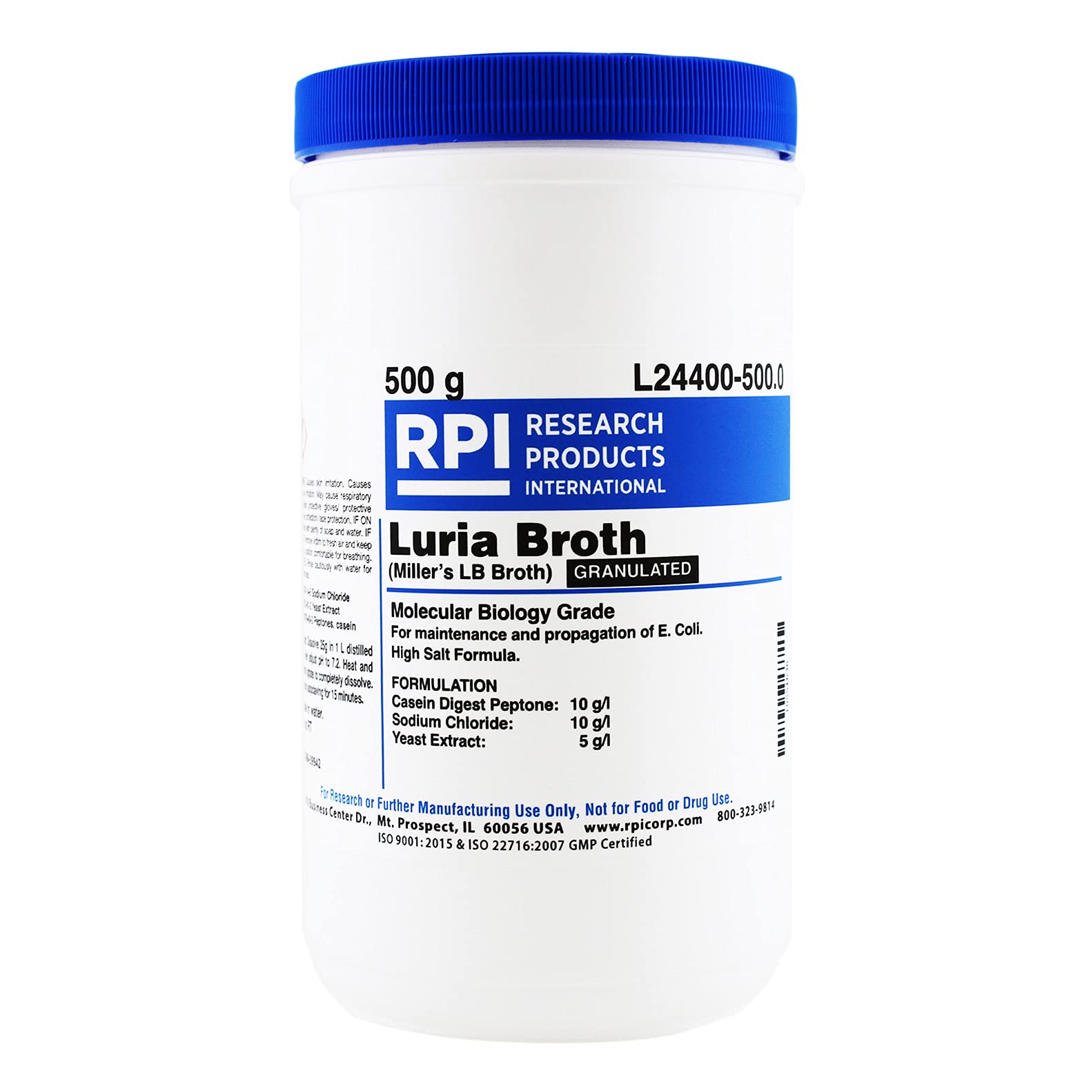 RPI L24400-500.0 Miller's LB Broth, Granulated, 500g