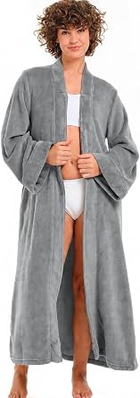 Alexander Del Rossa Womens Long Sleeve Zip Up Kimono Robe, Zipper Robe