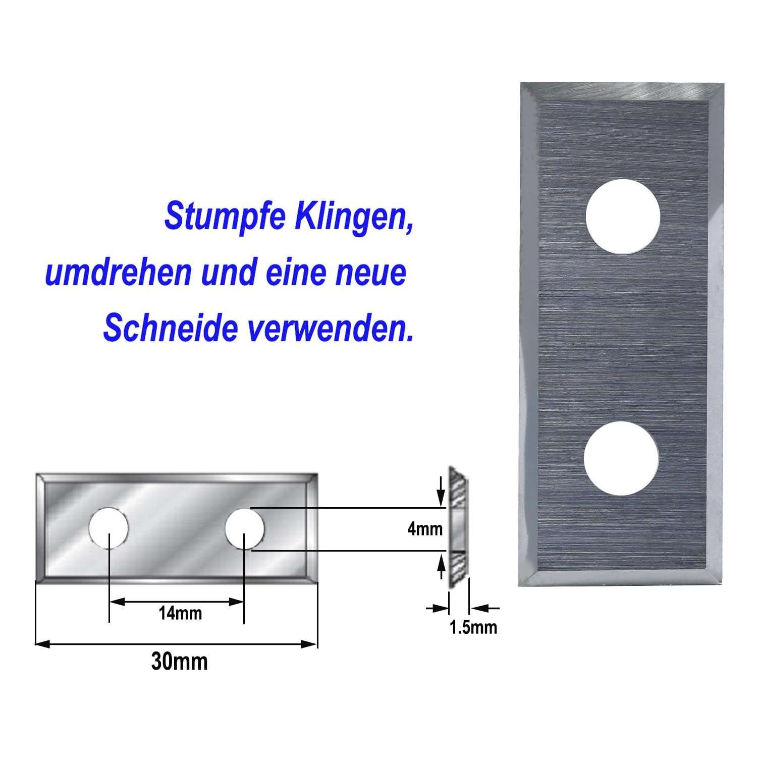 Lame reversibili, 2 pezzi, lame di ricambio, per piastre reversibili, frese a filo (come ricambio), 12 x 30 x 1,5 mm, 4 taglienti, lame intercambiabili in metallo duro, per frese per