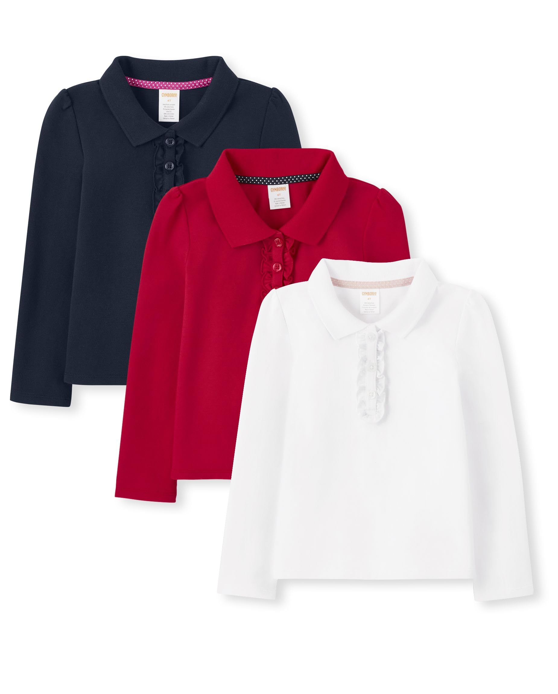 Gymboree Girls and Toddler Long Sleeve Ruffle Polo Shirt Multipack