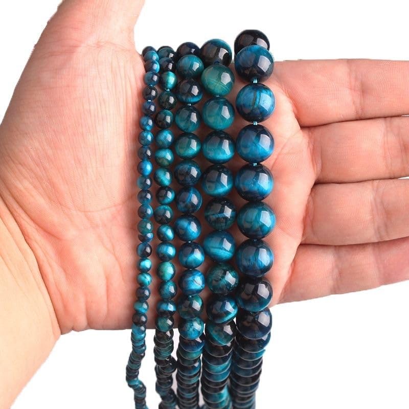 Cuentas de Piedra de Ojo de Tigre Natural de 4-18 mm, Cuentas Sueltas de Cristal Azul Redondo con Agujeros para Hacer Pulseras, Collares y Joyas