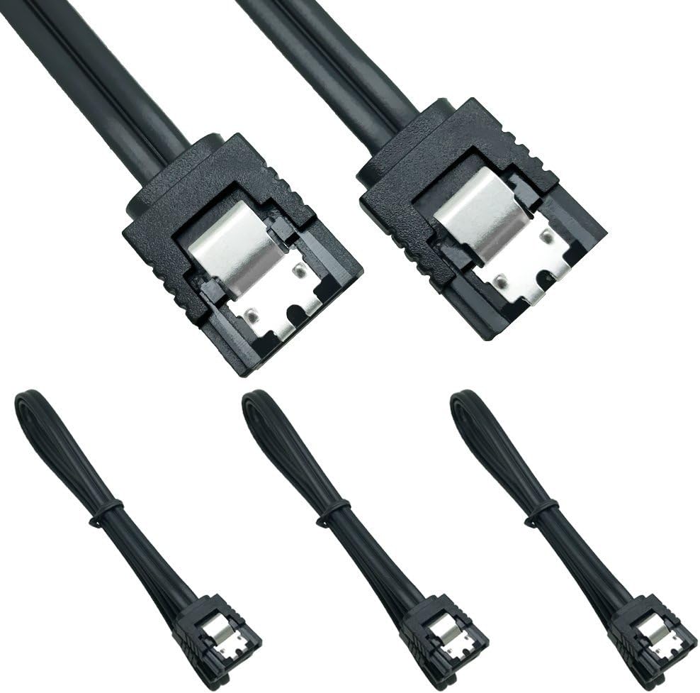 NeeyerTech 3 Pack Straight 18-Inch SATA III 6.0 Gbps Cable with Locking Latch, Black A