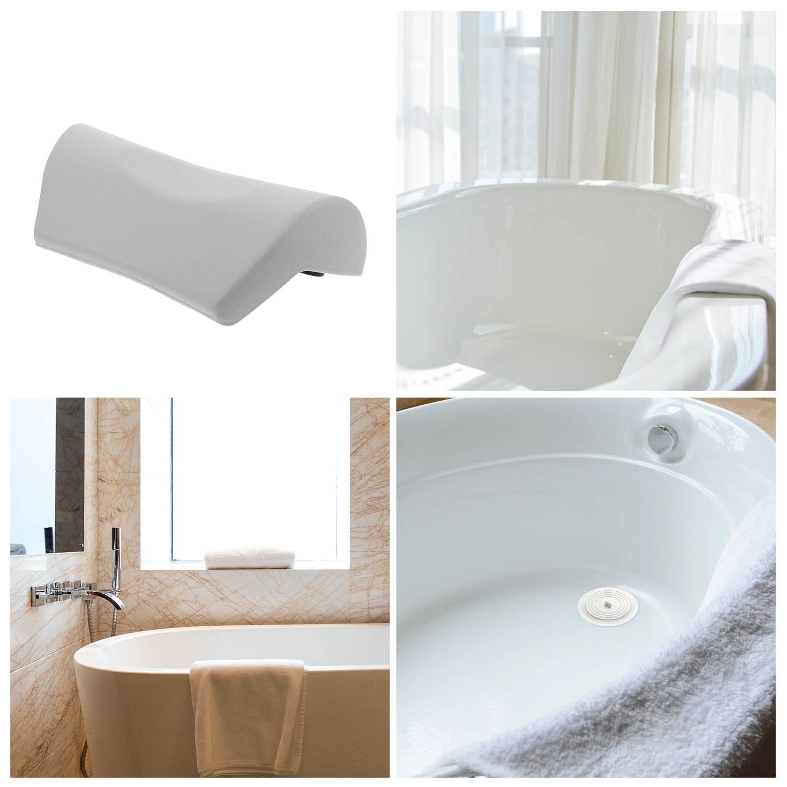 Oreiller de Bain Imperméable avec Ventouses, Appui Tête Spa PU Blanc