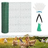 Chicken Wire for Floral Arrangements - Hexagonal Galvanized PVC Coated Poultry Wire Mesh Netting with Gloves, Wire Cutter & Zip Ties for Crafts, Poultry, Gardening Fence (15.7 x 393 lnches)