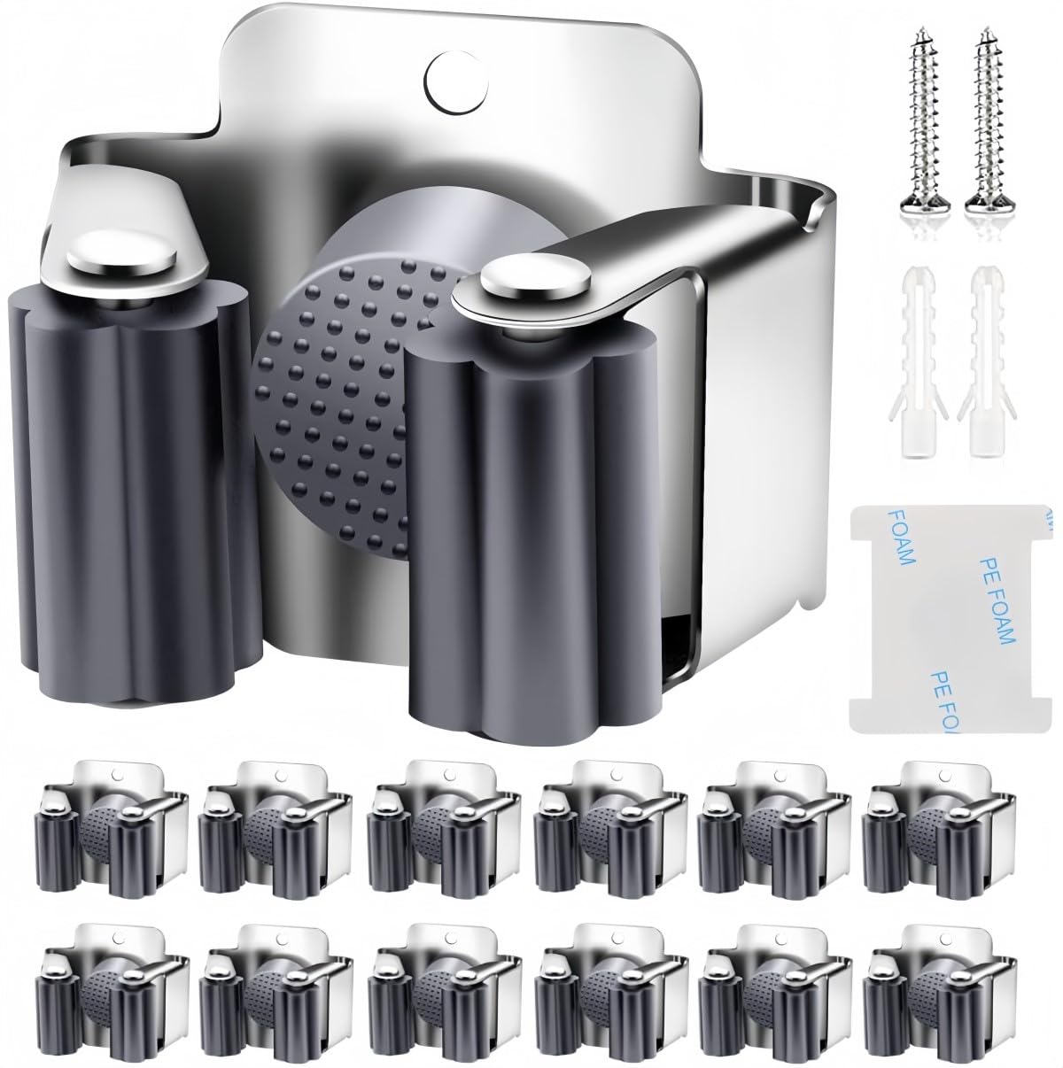 Porta Scope In Acciaio Inox - 12 Pezzi Con Gancio Regolabile - Supporto Parete Per Mocio E Utensili - Foto 3