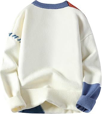 GURUNVANI Mens Color Block Patchwork Sweater Oversized Cable Knit Pullover