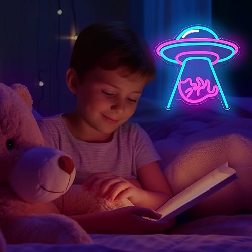 Miniatura 5 de Letreros de neón para decoración de pared, luz de neón para gato, alimentada por USB, regulable, platillo volador, letrero luminoso para dormitorio,