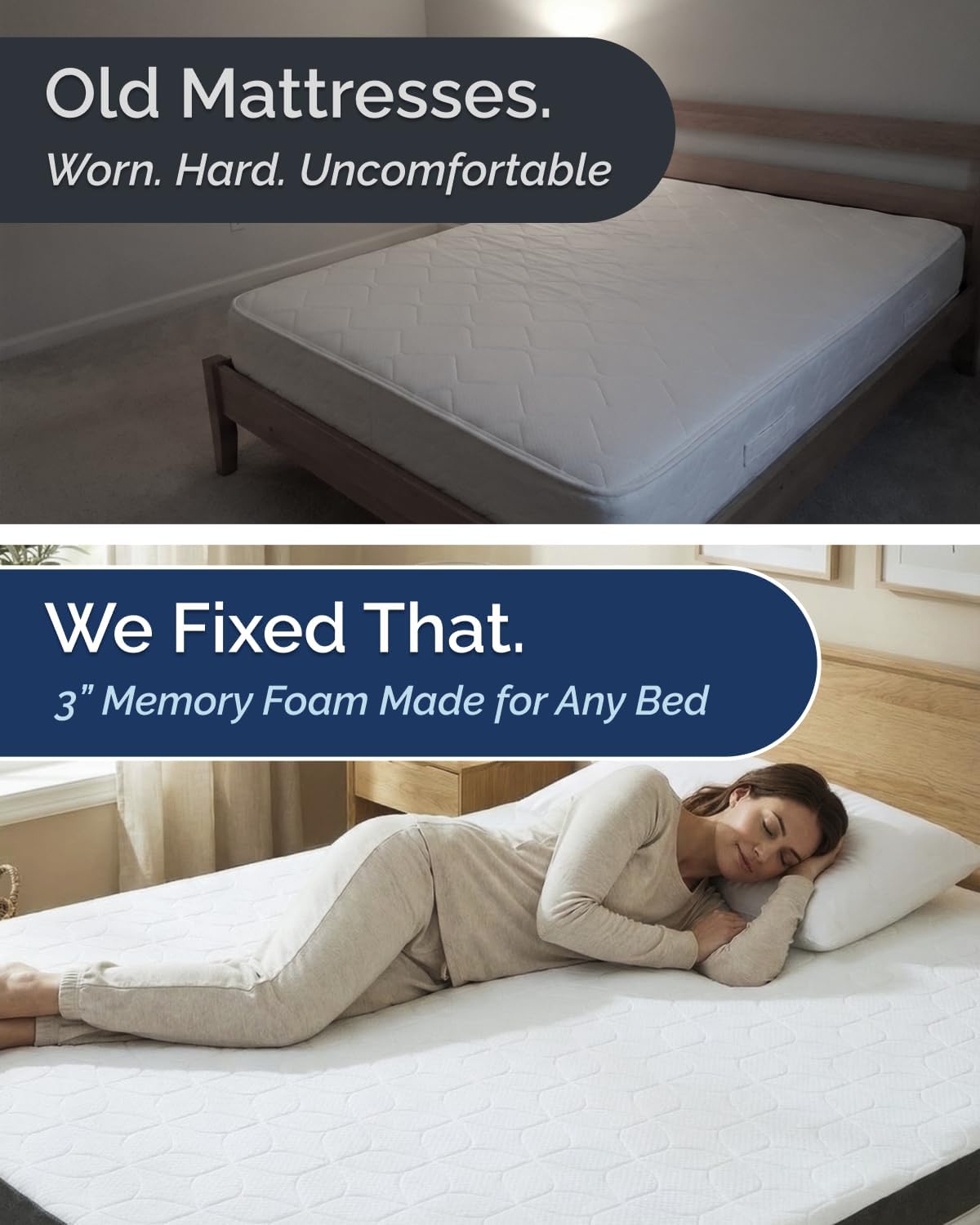 Memory Foam Mattress Topper with Cooling Cover - 3 Inch Cooling Gel Mattress Topper - Extra Plush, Thick and Comfortable - Cal King Size Mattress Pad with Washable Cover - Pressure Relief Bed Topper