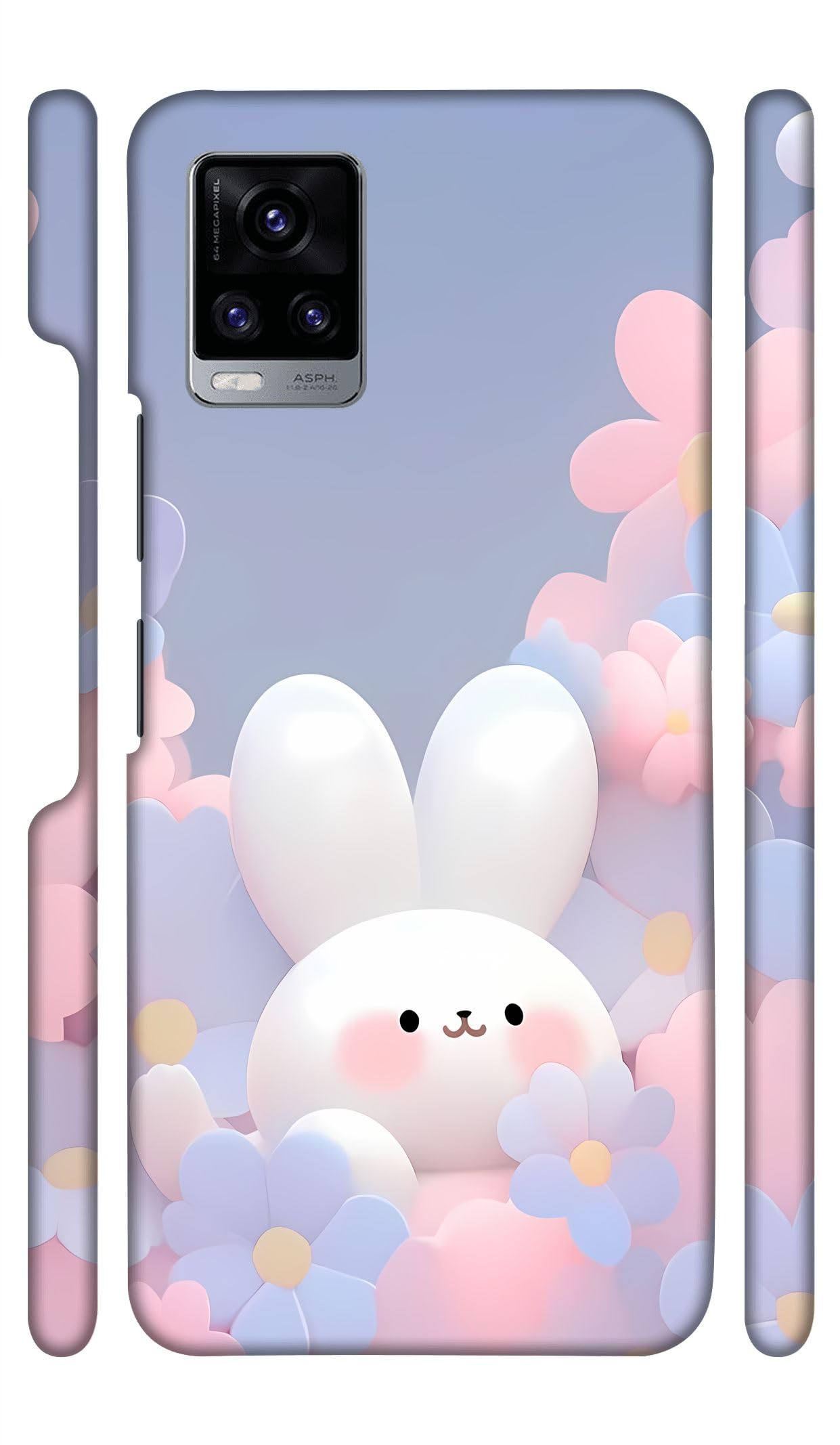 YAPZONE White Bunny Flowers Pink Designer Printed Hard Back Cover for Vivo V20 Attractive and Uniquely Crafted Smartphone Case