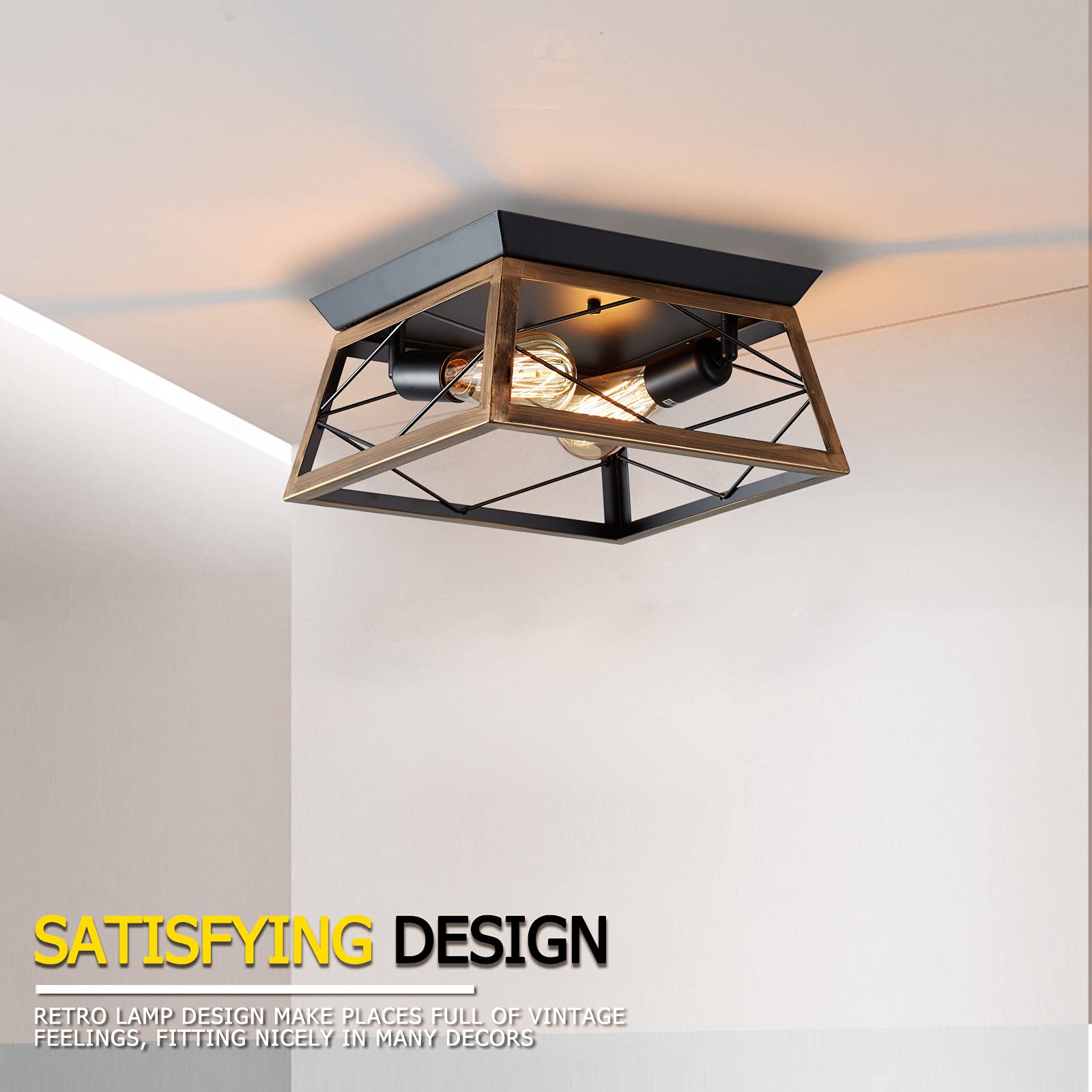 Plafondlamp, vintage, semi-flush mount, industriële plafondlamp