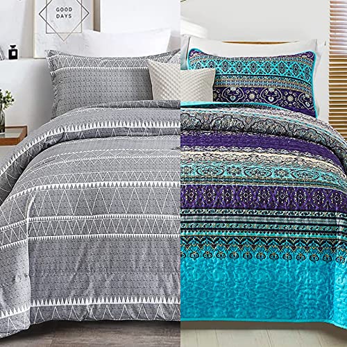 Wongs Bedding Boho Quilt Set King Size Bundle With Grey Comforter Set Queen Bedding #TOP25