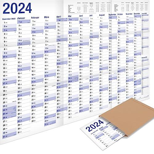 Yohmoe® XXL Jahresplaner 2024 Wandkalender (98 x 68 cm) GEFALZT in Poster Größe. Querformat, gefaltet - Wandplaner, Jahreskalender, Plakatkalender. 1 Stück