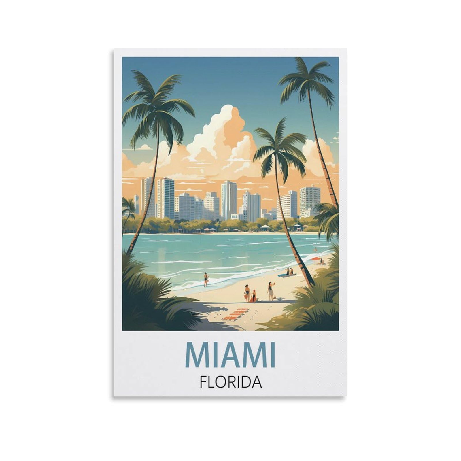 Lcynnh Unframe-Style Miami Florida Vintage Travel Poster Sunset 08X12inch(20X30cm) Print Poster Home Bathroom Bedroom Office Living Room Decor Canvas Poster