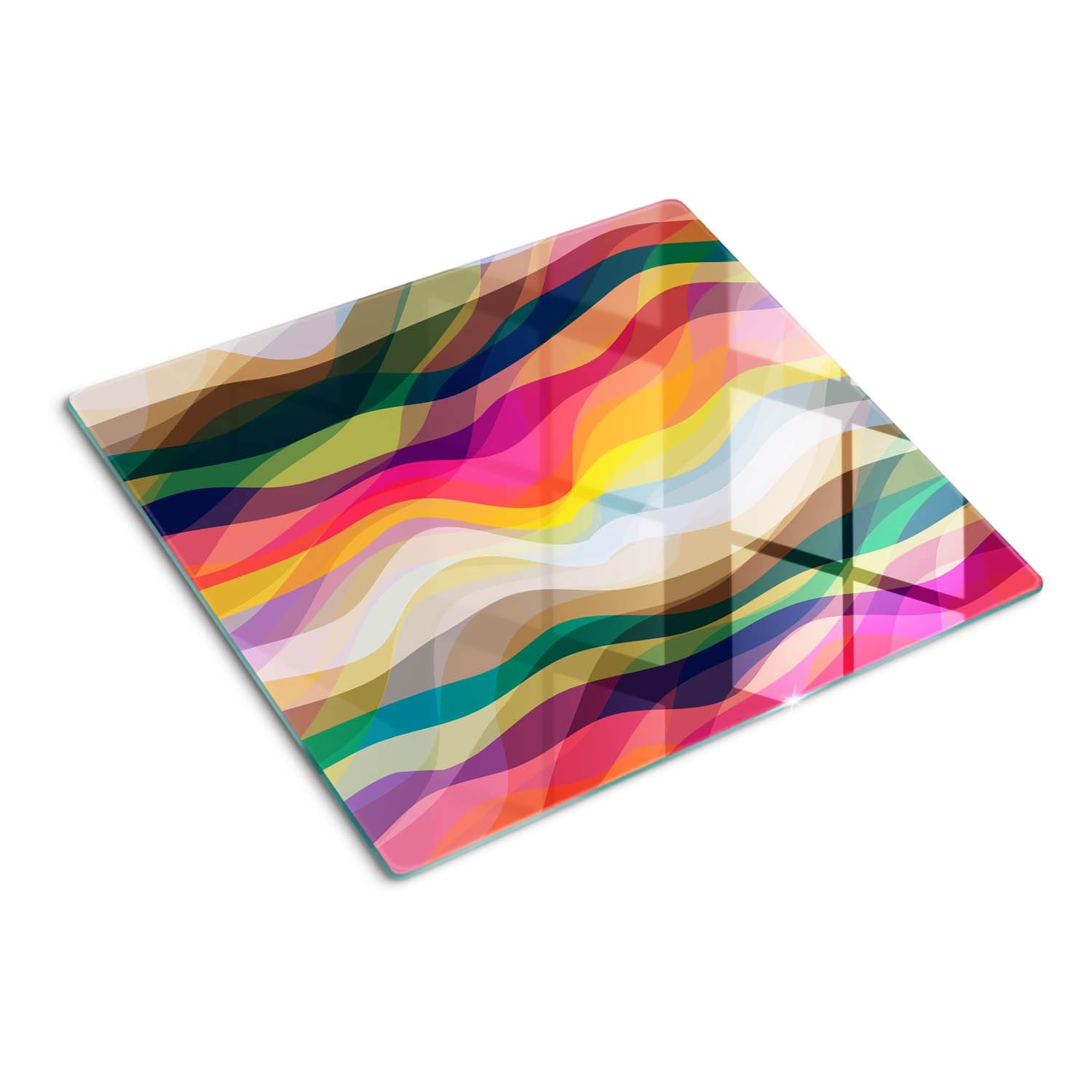 Planche à découper en verre 60x52 cm aux motifs de vagues abstraites