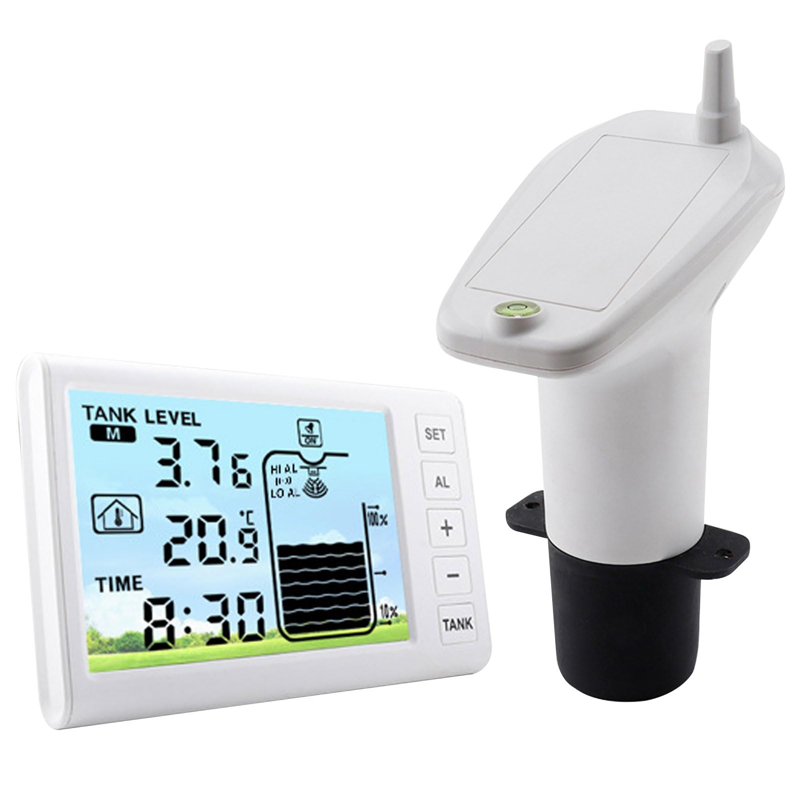 Ultraschall-Füllstandssensor, Kabelloser Wassertank-Tiefenmesser mit LCD-Anzeige und Temperatur-/Zeitanzeige für die Wasserversorgung Im Innen- und Außenbereich