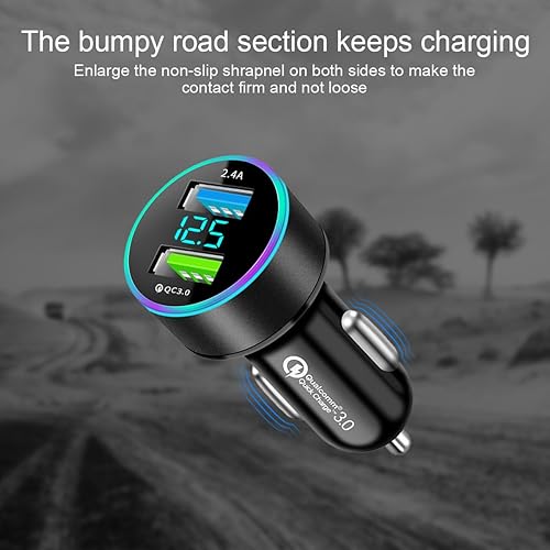 Miniatura 5 de Adaptador de cargador USB C para automóvil cargador de coche de doble puerto QC30 carga rápida de metal con pantalla de voltaje LED adaptador de