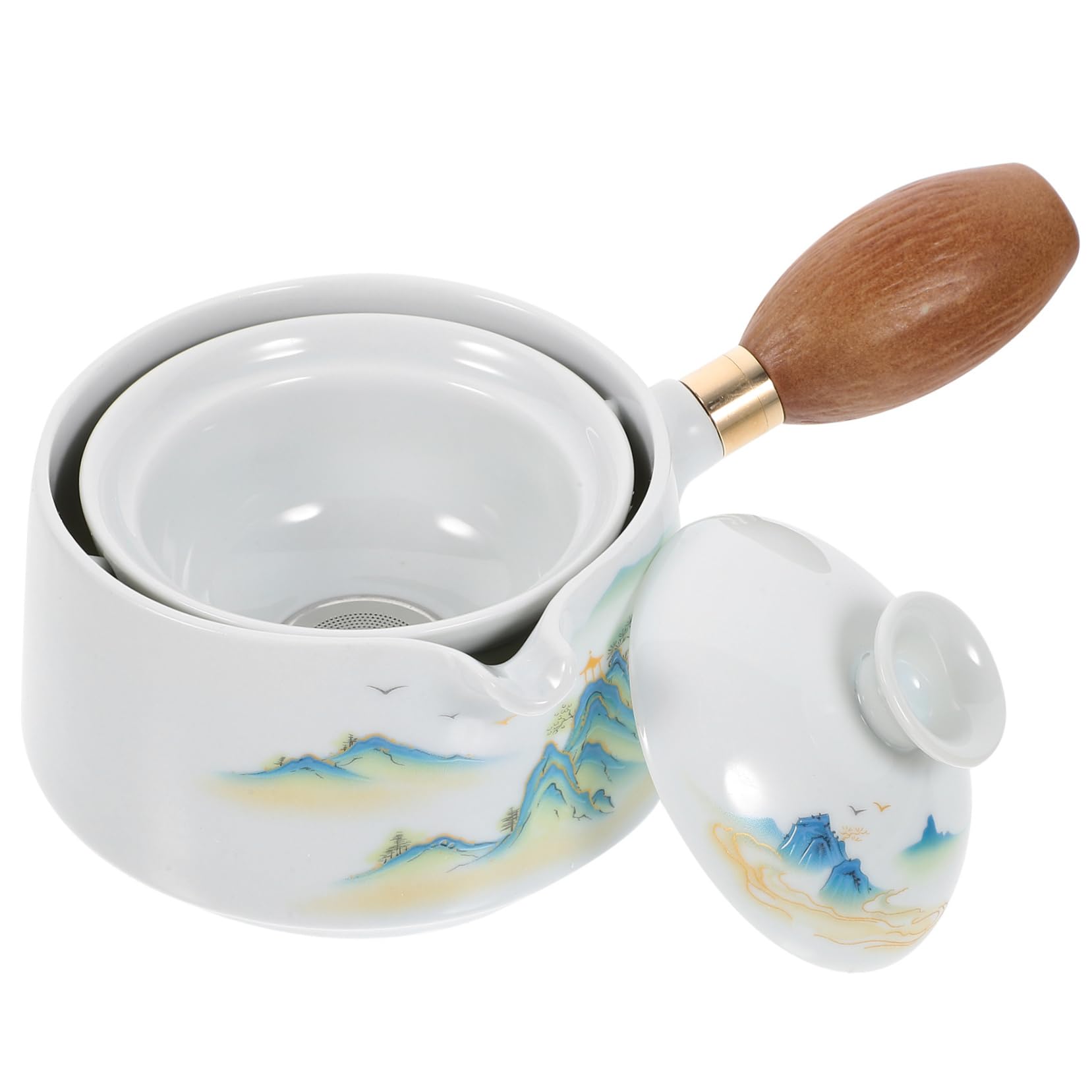 MAGICLULU 3piezas Tetera De Cerámica Asa Lateral Diseño Rotativo Para Infusión De Té Para Hogar y Oficina Duradera y Fácil De Limpiar