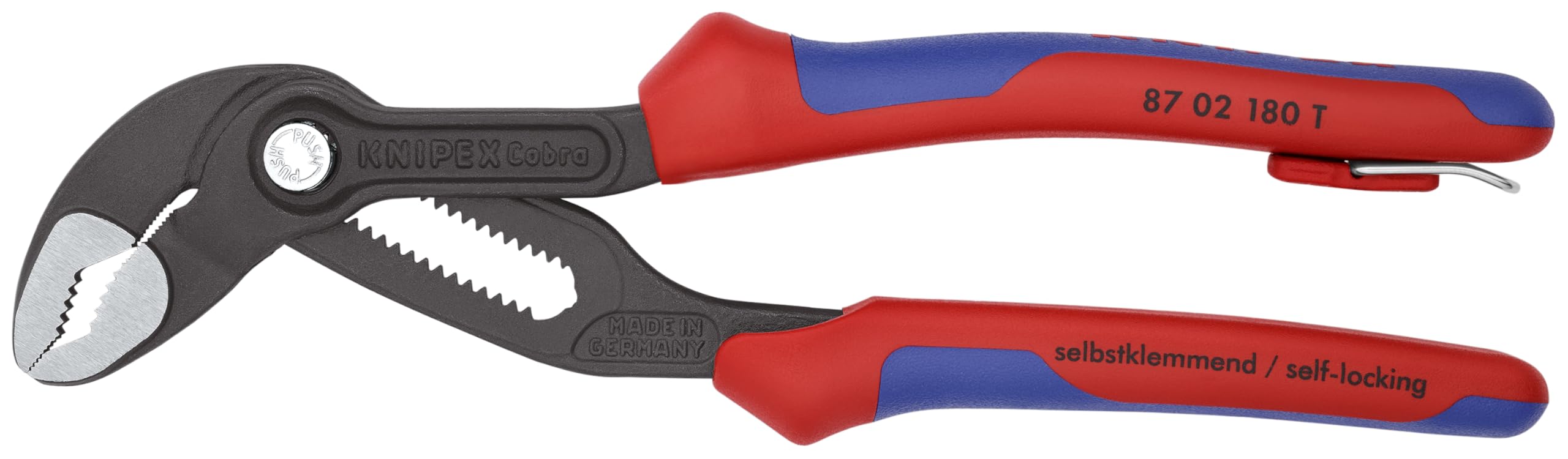 Knipex 87 02 180 T BKA, 7-1.4in. Cobra® Water Pump Pliers, Tethered, Capacity 1-1/2 in.