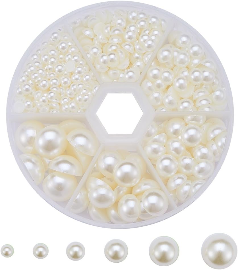 Elite About 690 Pcs Beige Flat Back Half Round Pearl Cabochon Diameter 4 12Mm For Nail Craft Diy Decoration 6 Styles-Diameter 4~12mm Beige-690 Pcs