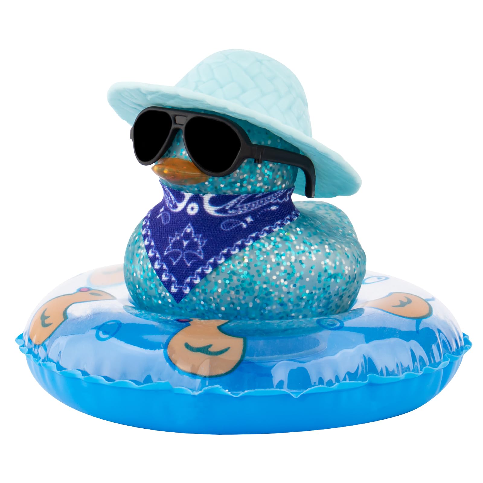 wonuuCar Rubber Duck Decoration, West Cowboy Duck Car Dashboard Decoration Accessories with Mini Swim Ring Cowboy Hat Scarf and Sunglasses, E_Blue Scarf Diamond Blue Duck