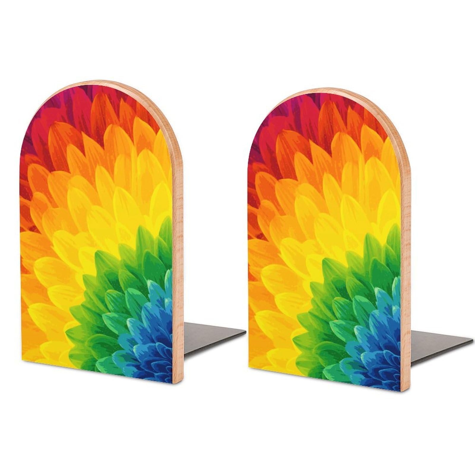 Sunflower Rainbow Bookend Modern Bookends for Shelves Non-Skid Book Holder Heavy Duty Metal Book Storage for Books CDs Decorative Book Stopper for Home