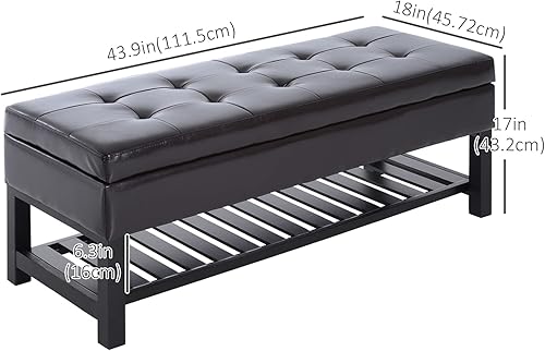 Miniatura 3 de HomCom  Estante para zapatos de piel PU, 44 pulgadas, banca de almacenamiento, Madera, Marrón