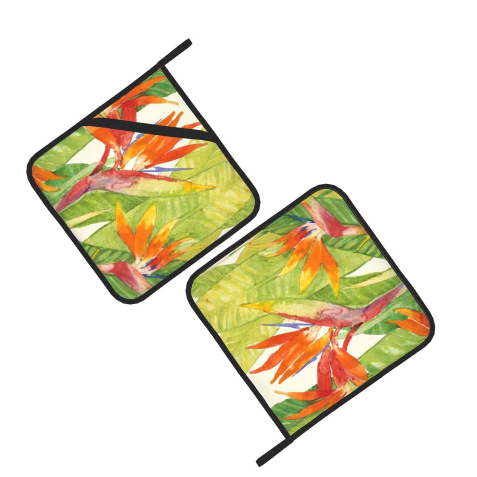 Tropical Bird Printed Oven Pot Holders Set of 2 Pcs Heat Resistant Kitchen Microwave Potholders for Cooking Baking Grilling