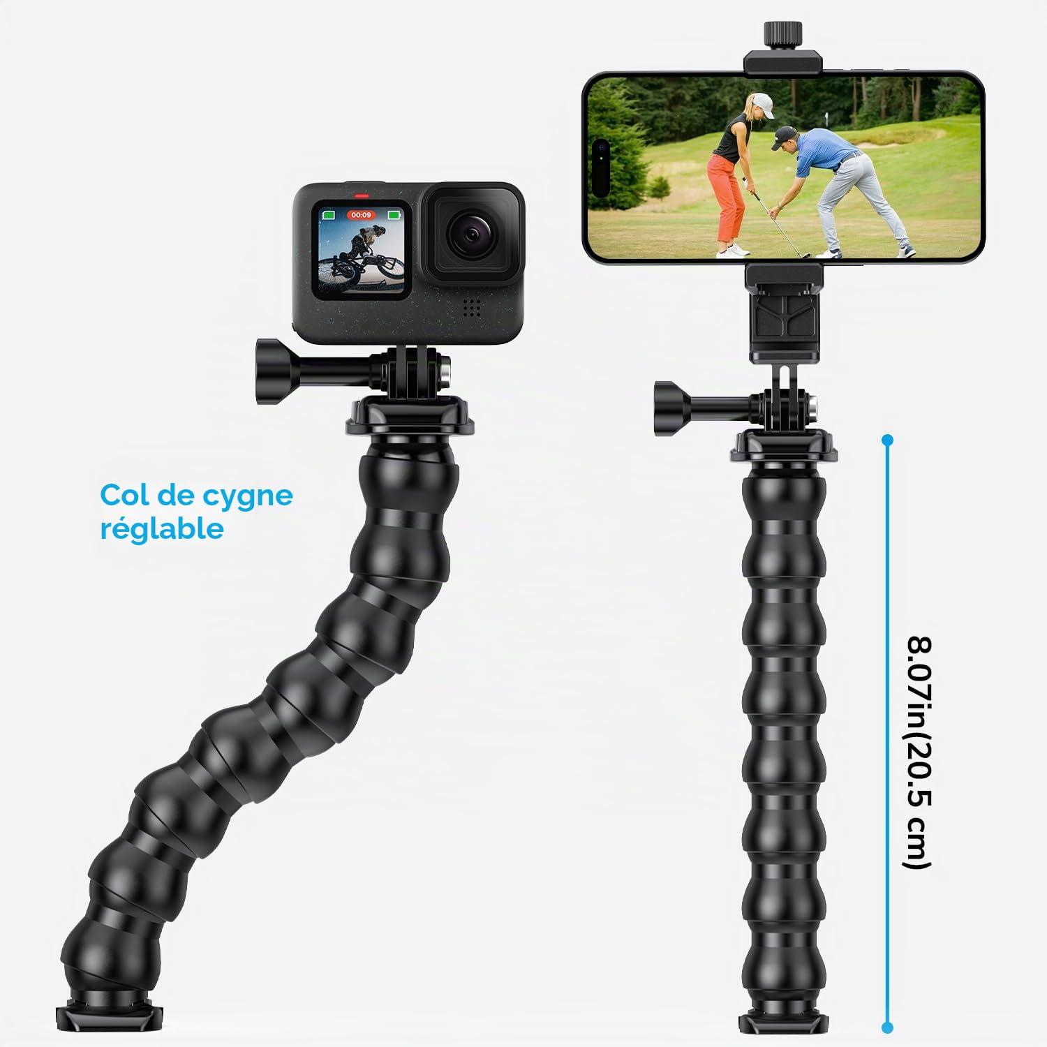 Support Téléphone Pince à Col de Cygne Fixation Flexible Bras | pour iPhone 17 16 15 14 Pro Max Plus 13 12 Samsung GoPro et Tous Les Appareils 4-7"