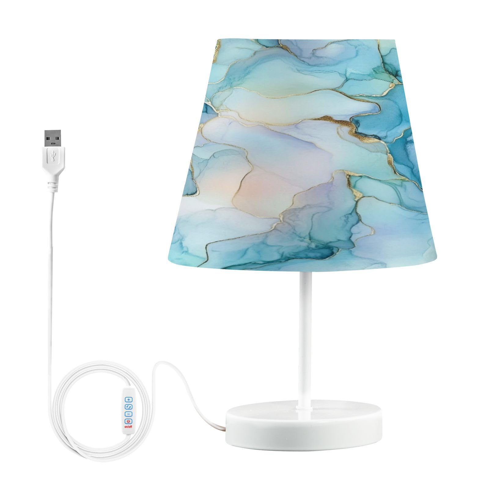 Mnsruu Bedside Table Lamps with USB Ports, Aqua Blue Gold Marble Textures Nightstand Desk Lamps for Bedroom, Living Room, Office,S