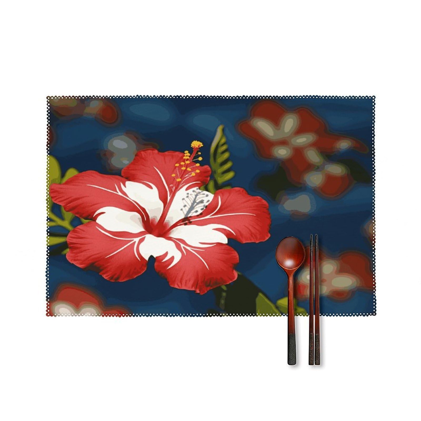 Btcowzrv Style Hawaii Flower Canvas Placemats Set Of 6, Wipeable Washable Place Mats For Indoor & Outdoor, Table Mat Decor For Kitchen Dining Party
