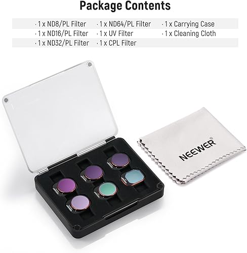 Miniatura 9 de NEEWER Juego de filtros NDPL compatibles con DJI Mini 4 Pro, 6 unidades UV CPL ND8PL ND16PL ND32PL ND64PL Polarizador de densidad neutra, accesorios