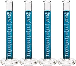 Glass Graduated Cylinders - Education & Research Equipment for Industrial & Academic Labs - Borosilicate Glass Measuring Cups - Science Laboratory & Chemistry Classroom Supplies (5mL, 4-Pack)