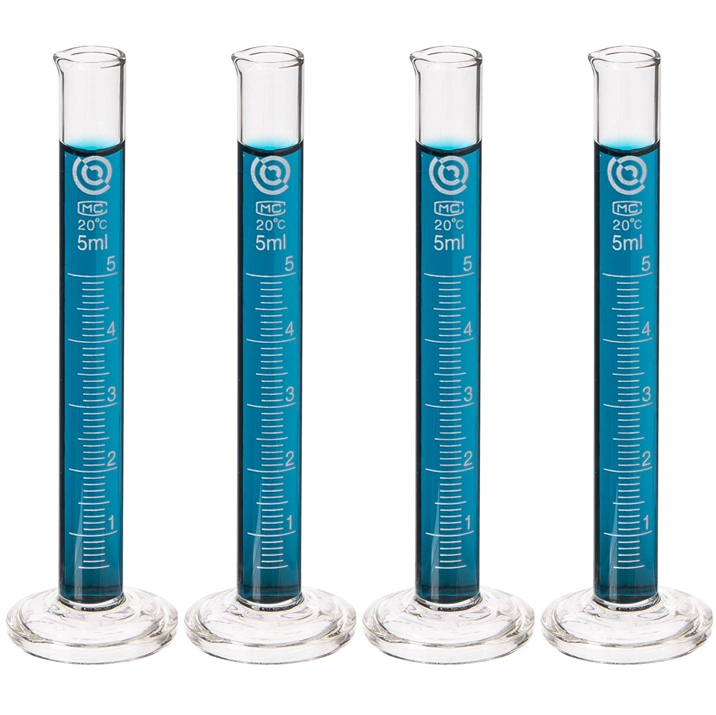 Glass Graduated Cylinders - Education & Research Equipment for Industrial & Academic Labs - Borosilicate Glass Measuring Cups - Science Laboratory & Chemistry Classroom Supplies (5mL, 4-pack)