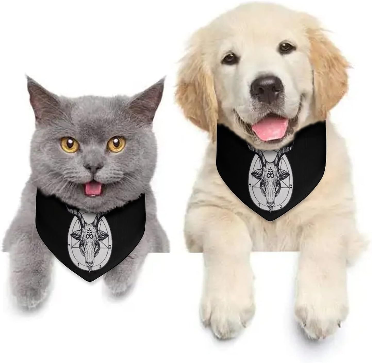 Baphomet Satanic Goat Head Dog Bandana Adjustable Pet Collar Scarf Cute Triangle Kerchief for Dogs Cats