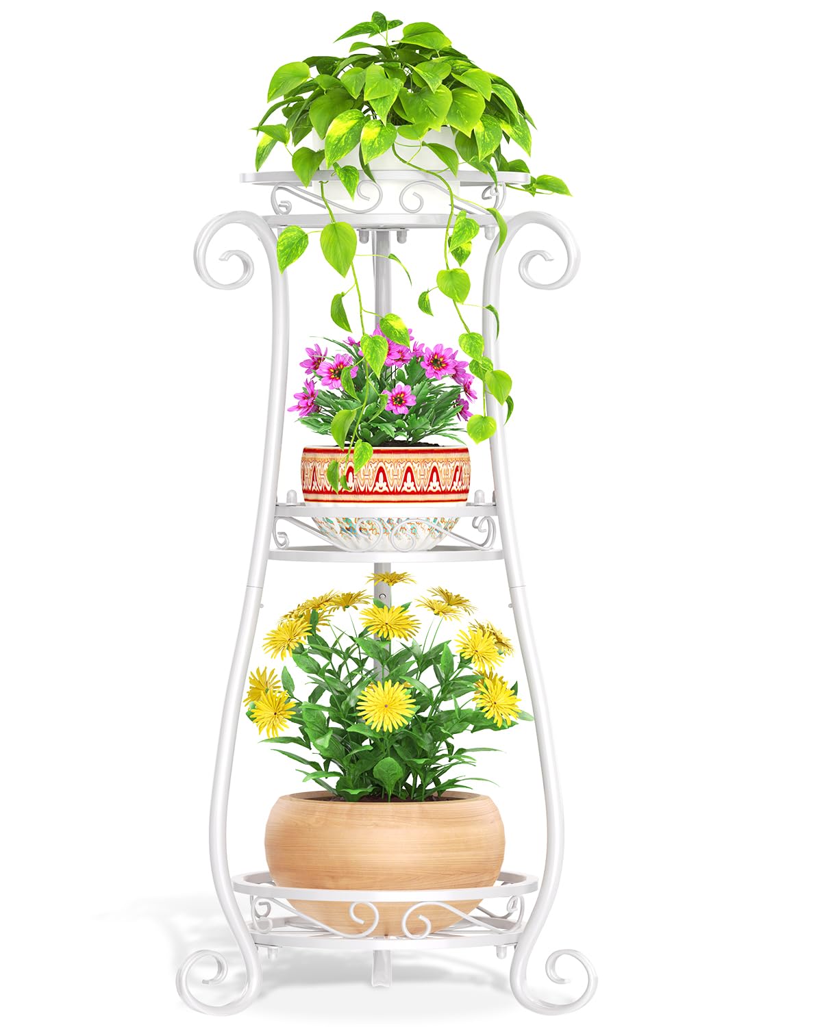 VASZOLA 3 Stufiger Hoher Metallpflanzenstand Indoor Outdoor Clearance, 35 Zoll Rostfreier Eisen-Blumentopf Halter Regal, Mehrere Heavy Duty Pflanzen Runder Rack Für Patio