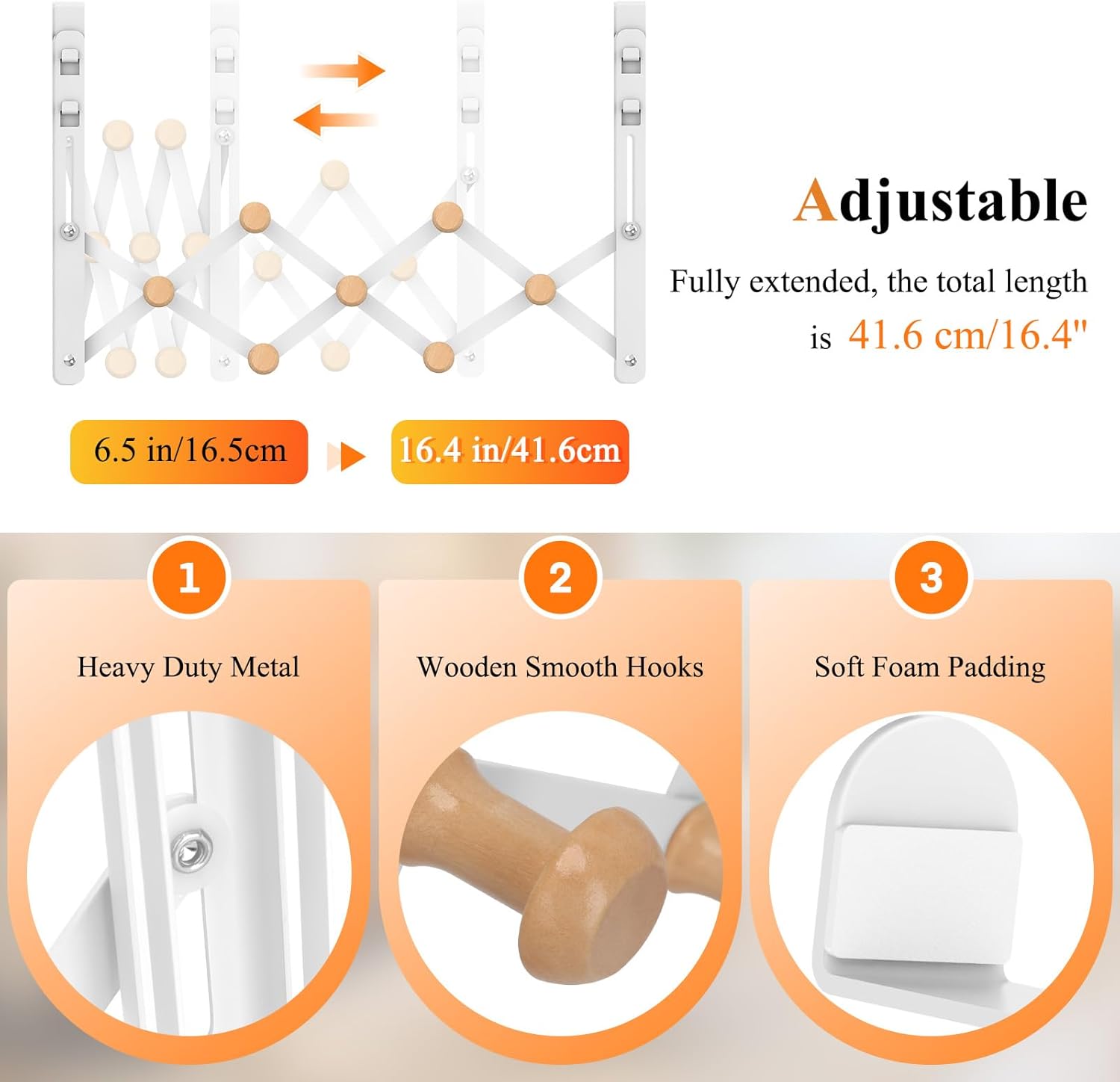 FYY Over The Door Hooks, Door Hanger Towel Rack Organizer, Collapsible No Drill Holder, Heavy Duty Easy to Install, Pads and Wooden Knobs, No-Scratch for Bathroom Clothes Coat Travel, Fit 1-3/4"