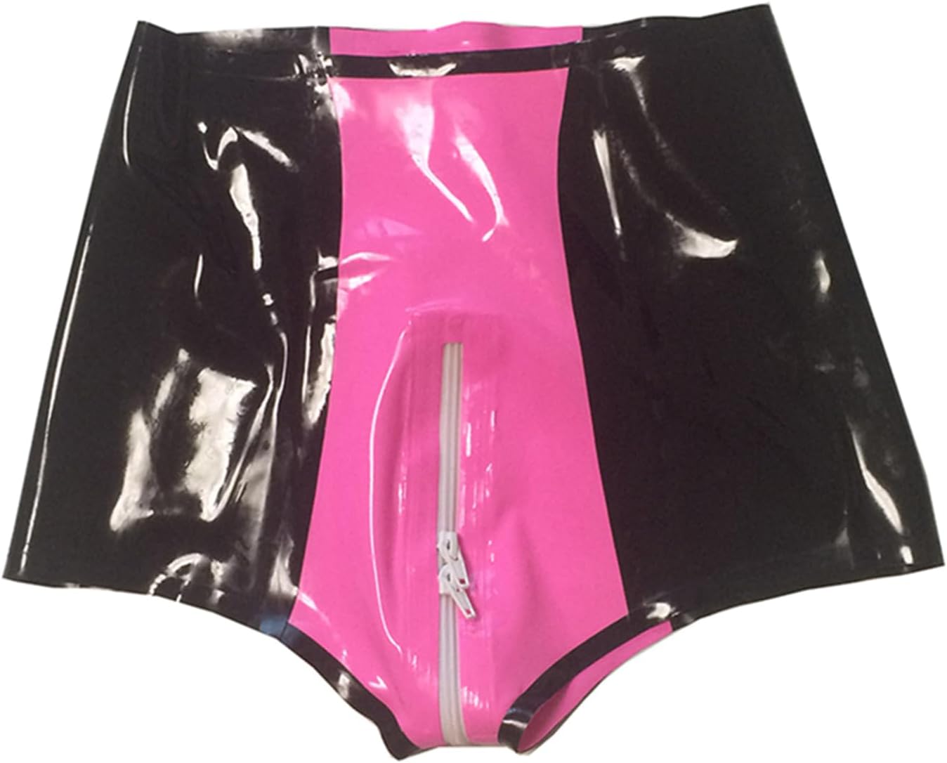 ABWL Black Pink Latex Shorts for Women,Handmade Rubber Panties with Two-Way Zipper for Club Cosplay Costumes