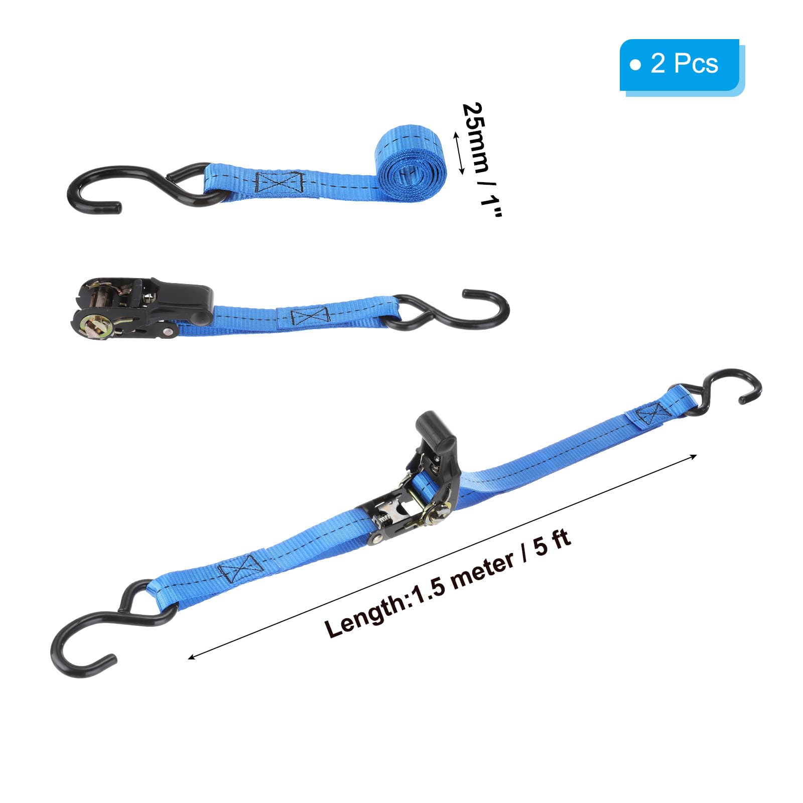 PATIKIL Boat Trailer Transom Tie Down Straps 25mm x 1.5 m / 1"x5' - Image 2