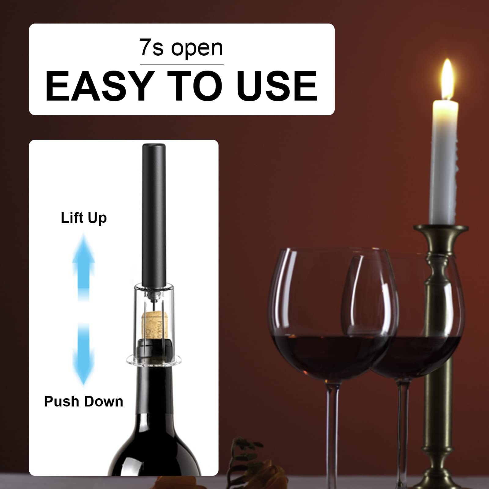 Sacacorchos Aire, Abridor de Vino y Botellas con Cortador de Aluminio - Descapsulador, Air Pump Wine Opener