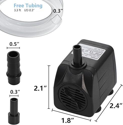 Miniatura 2 de alizzy Bomba de agua sumergible pequeña de 150 GPH (570 LH, 10 W), bomba de fuente ultra silenciosa con tubo para acuario, pecera, fuente de