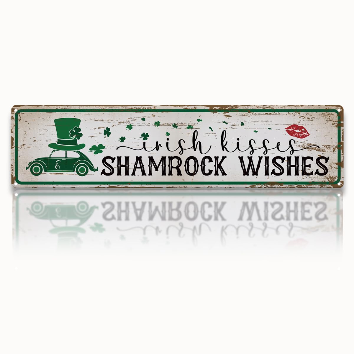 peiyeety Vintage Metal Tin Sign Irish Kisses & Shamrock Wishes St. Patrick's Day Retro Rustic Wall Art Decor For Home Man Cave Garage Kitchen Office Farmhouse Patio Porch 4x16 Inch