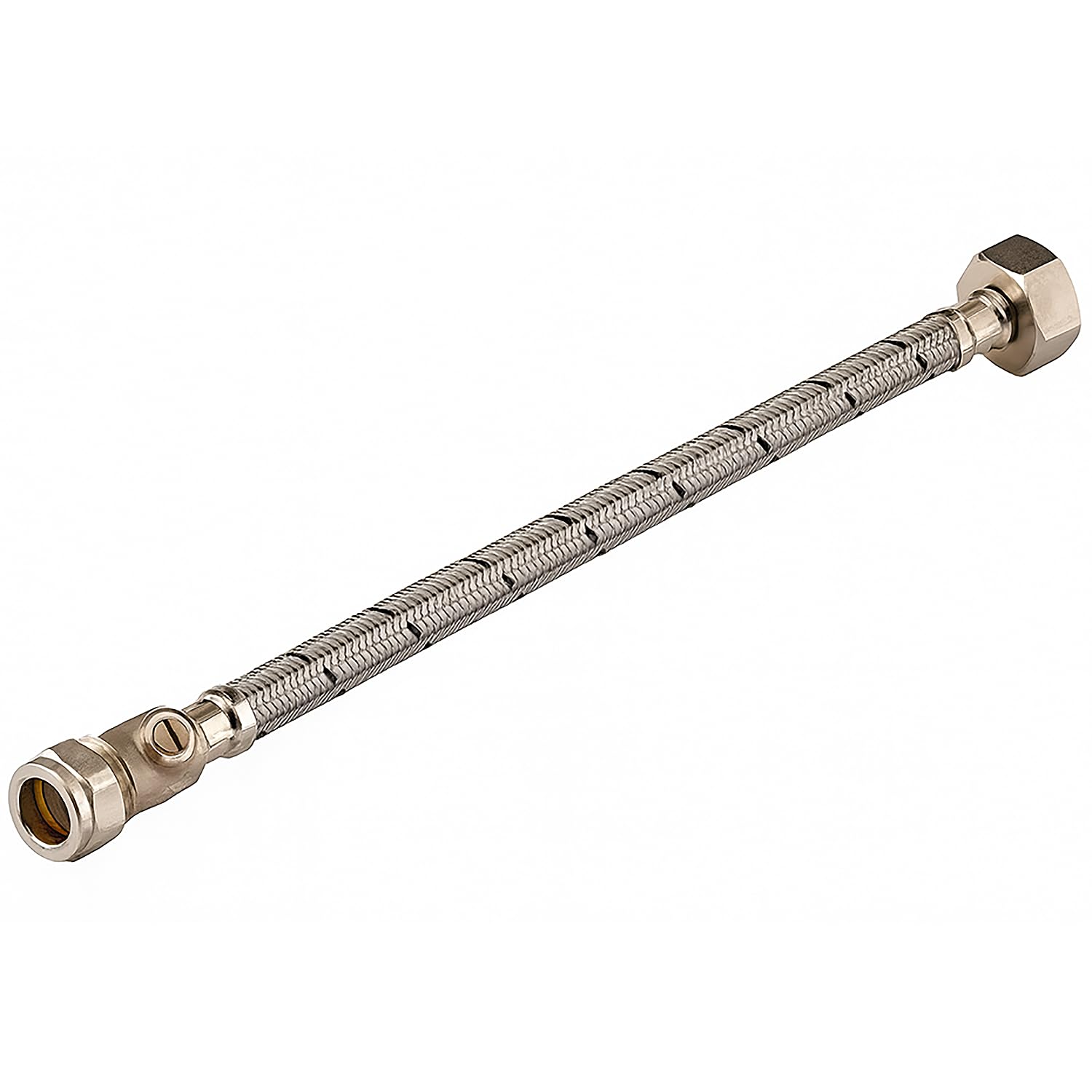 Xcel Home Women's Brass Wras Approved 15Mm X 1/2" X 30Cm Flexible Tap Connector With Isolating Valve - Braided Stainless Steel Flexi Hose, Built-In Shut-Off, For Taps, Basins & Cisterns (Ftc + Iso)