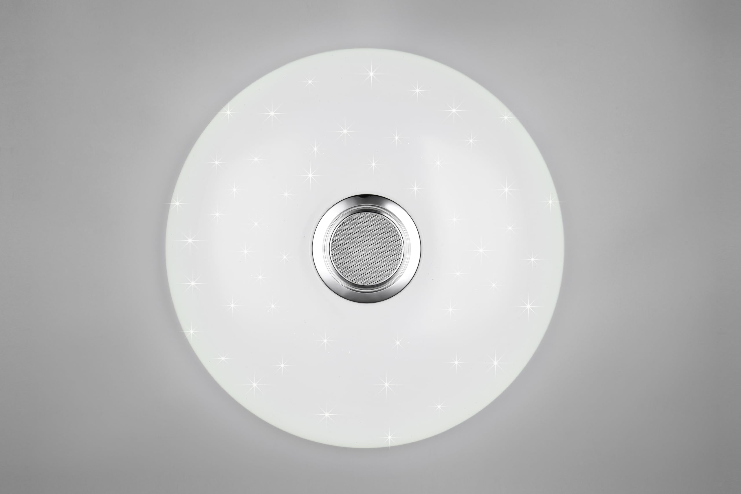 Reality Leuchten Plafón MUSICA R69031901 LED, pantalla de plástico blanco con efecto Starlight, LED de 33 vatios, mando a distancia, cambio de color, altavoz Bluetooth,