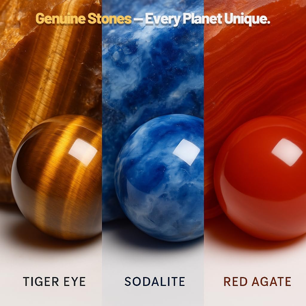 Solar System Model Kit for Kids 8-12, 8 Real Gemstone Planets Marbles, STEM Educational Space Toys Science Project, Astronomy Gifts for Boys and Girls, 10.9" x 9"