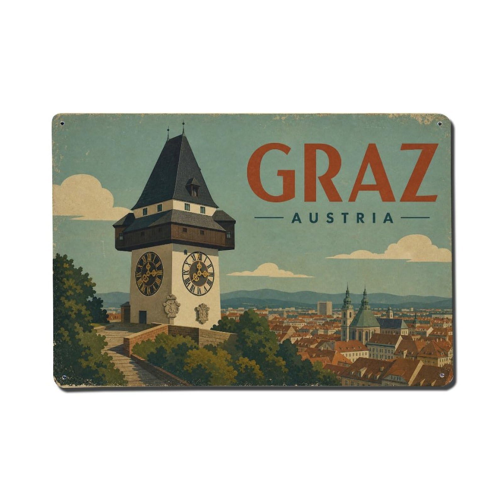 Vintage Travel Austria Graz Metal Tin Sign Plaque Wall Decor for Cafe, Club Bar, Office, Garden Metal Poster 8x12Inch