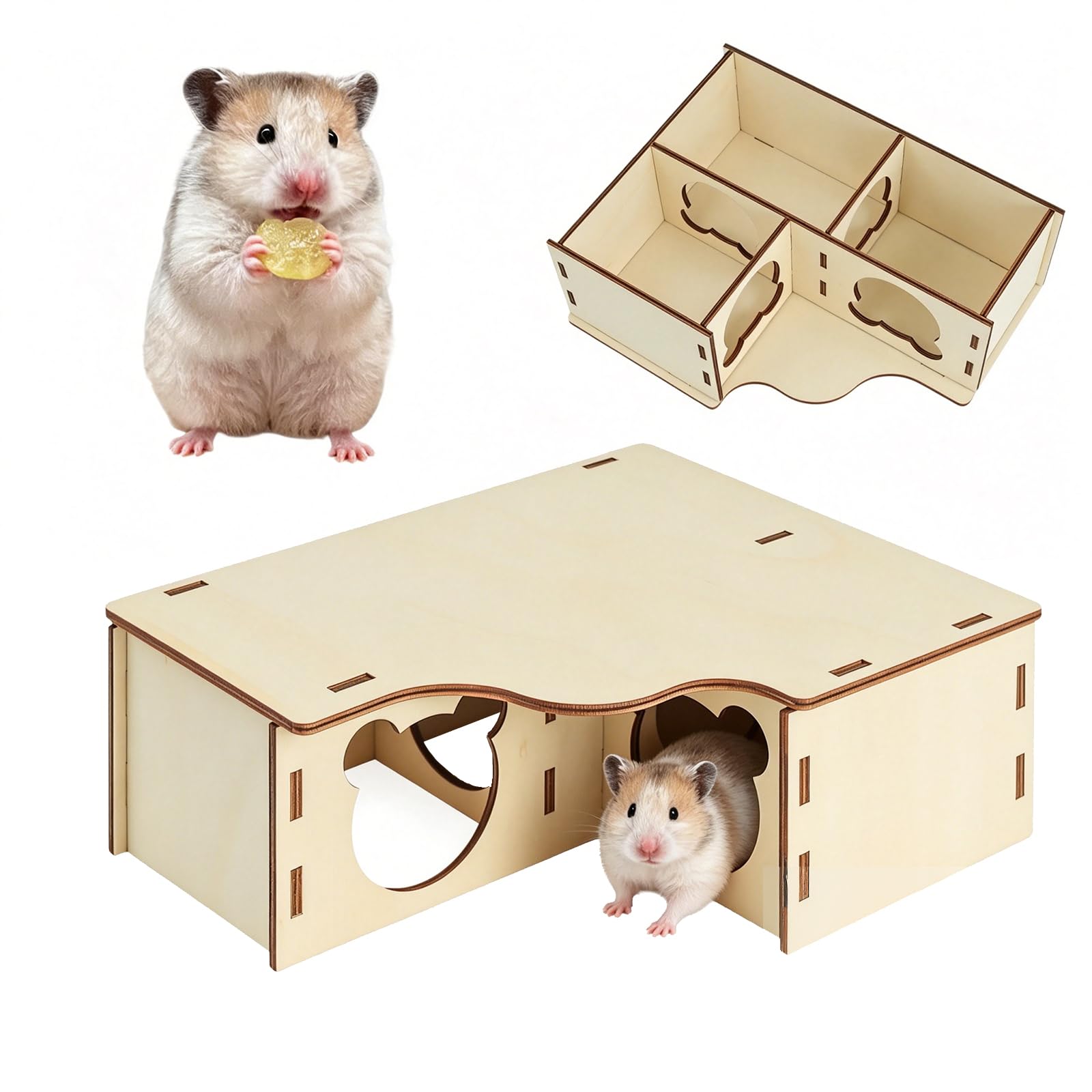 Hamster Wooden Corner House - Removable Lid Hideout for Small Pets - Natural Wood Nesting Habitat Hamster Hideout for Hamsters, Gerbils, Chinchillas & Guinea Pigs