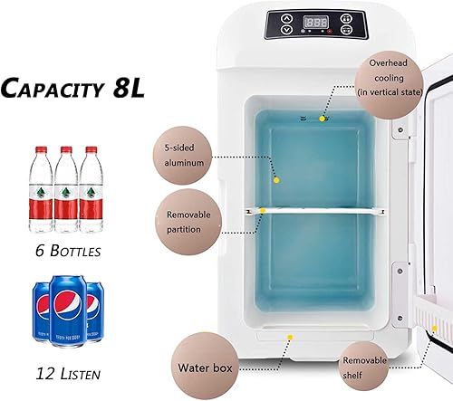 Miniatura 5 de HELOU Mini refrigerador compacto de 8 litros para dormitorio, oficina, automóvil, dormitorio, refrigerador portátil para el cuidado de la piel con