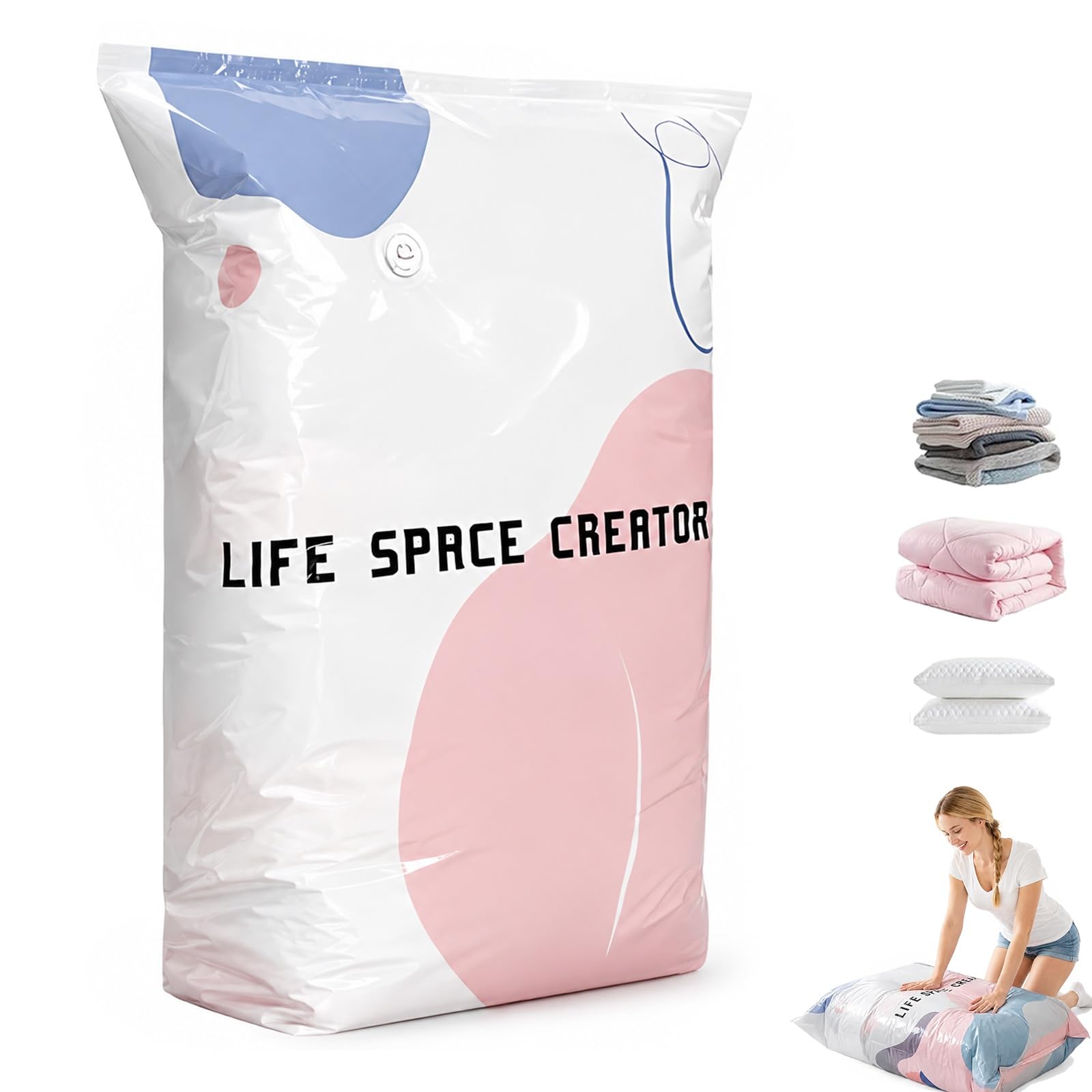 No-Pump Vacuum Storage Bags, No-Pump Large Vacuum Storage Compression Bags, For Clothes, Bedding, Comforters, Reusable Travel & Home(XL*1)