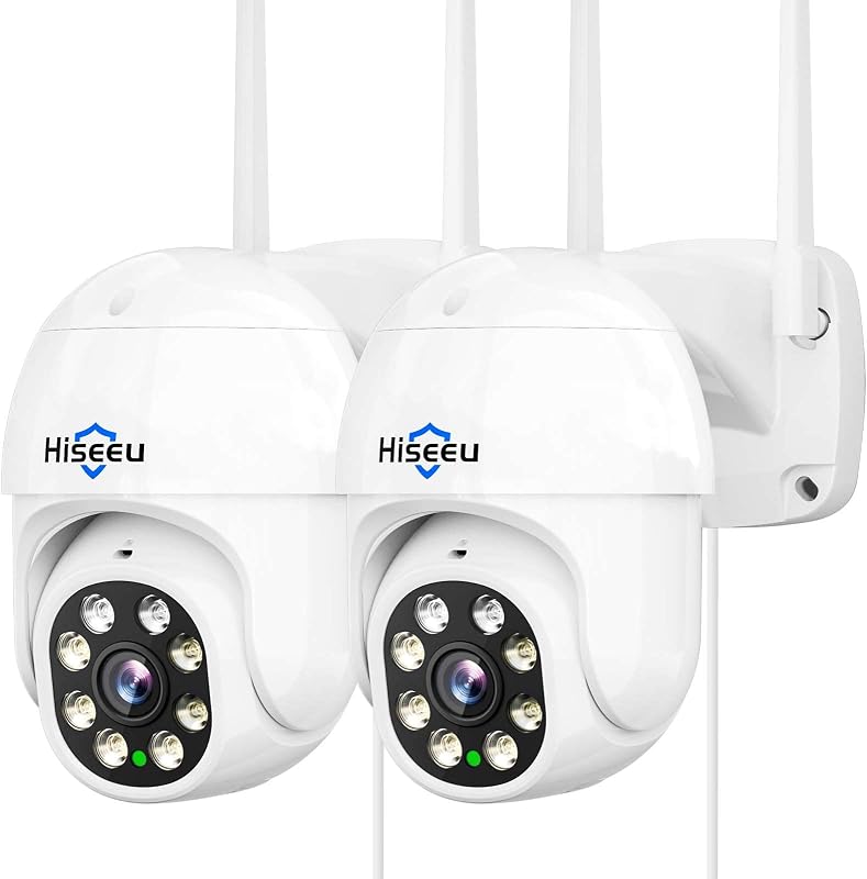 2Pcs 5MP Security Camera PTZ Wireless Cameras Two Way Vioice Surveillance Camera Full Color Night Vision, IP66 Waterproof 24/7 Record for Outdoor Home Security Compatible Alexa